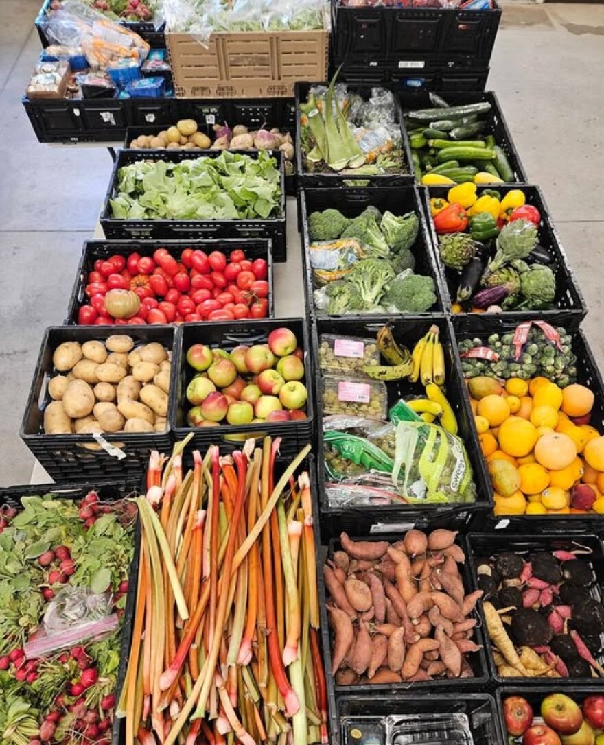 Baskets of fruits and vegetables at the Mid Coast Hunger Prevention Program.