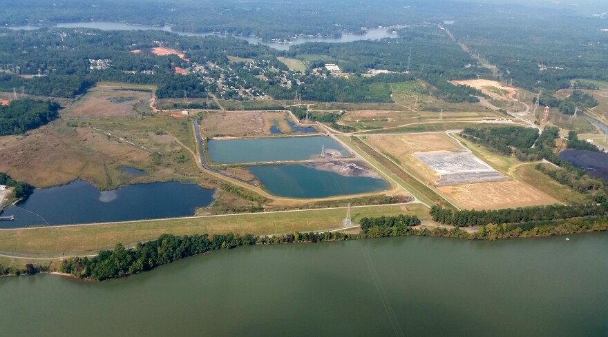 Coal ash is stored in two basins (left) near the Allen Steam Station in Belmont. 