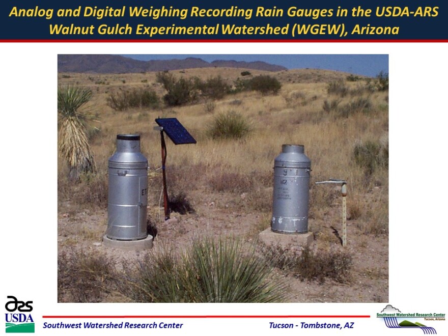 Side by side of analog and digital weighing recording rain gauges in the WGEW.
