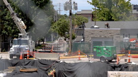 Construction on the Hidden River Pathway Project replacing stormwater drains under the city.