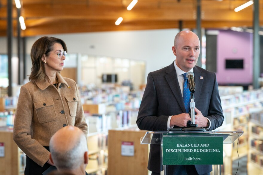 Speaking alongside Lt. Gov. Deidre Henderson at the Kearns branch of the Salt Lake County Library, Dec. 3, 2025, Gov. Spencer Cox announced his $30.7 billion budget for fiscal year 2027.