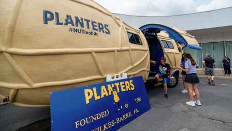 The Planters NUTmobile parked at Genetti's so people could see the vehicle.