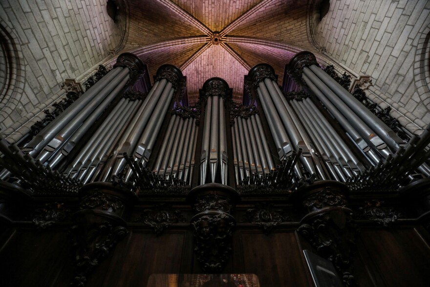 The organ at Notre Dame de Paris Cathedral in Paris.