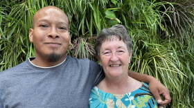 Isaiah Calabaza, a graduate of The New Mexico Environmental Job Training Program, with Janet Kerley, SFCC's director of environmental, health, and safety training.