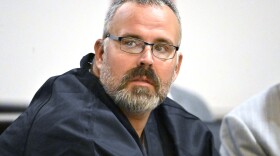 Former Letcher County Ky. Sheriff Shawn "Mickey" Stines looks over at the prosecutors during a hearing at the Morgan County Courthouse in West Liberty, Ky., Oct. 1, 2024.
