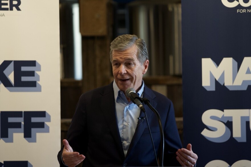 Former North Carolina Gov. and now Democratic candidate for the U.S. Senate race ,Roy Cooper, campaigning on March 18 at RAD Brewing Co in Asheville's River Arts District as part of his “Make Stuff Cost Less” tour.