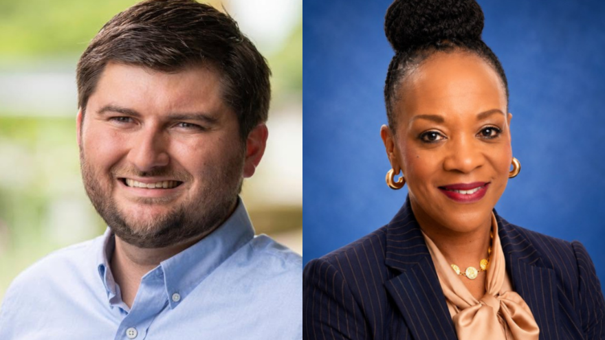 Indiana House District 36 candidates from left to right: Incumbent Republican Kyle Pierce and Democrat Kim Townsend.