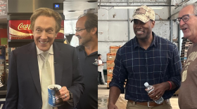 Businessman Perry Johnson (right) and Congressman John James (right) barnstormed across the state on Tuesday July 30, 2026 to make their final pitch to GOP voters with less than a week to go before the gubernatorial primary.