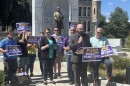 Home care workers and healthcare activists from SEIU Healthcare Pennsylvania and United Home Care Workers of Pennsylvania criticized the Senate's proposed state budget and pushed for higher wages outside of the Lackawanna County Courthouse in Scranton on Aug.