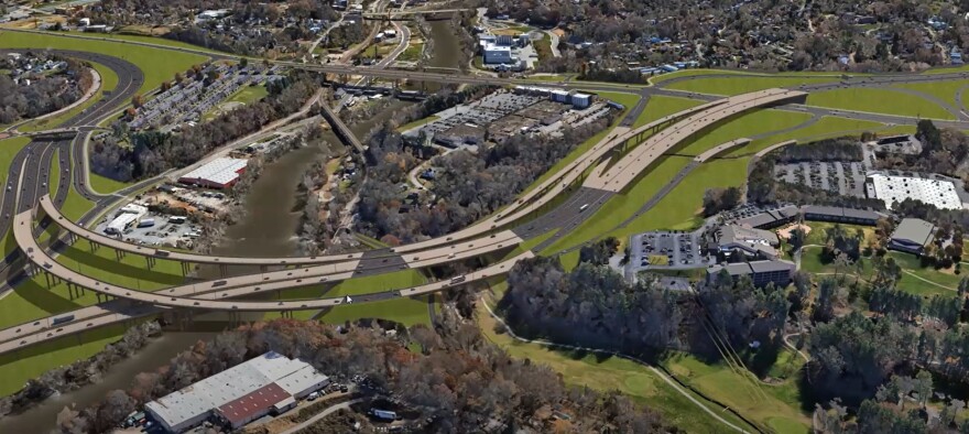 A screenshot of an NCDOT visualization of the I-26 Connector in Asheville.