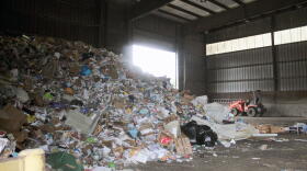 In Tippecanoe County, curbside recycling is taken to a transfer station on the north side of Lafayette. Curbside pickup is dumped inside the warehouse.