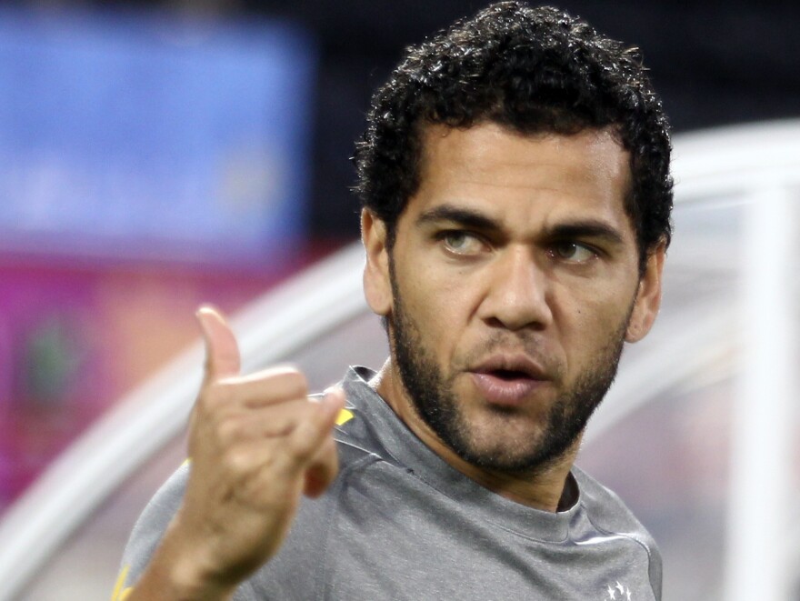 Brazilian soccer player Dani Alves in 2011. Alves, a defender for Barcelona in Spain, had a banana thrown at him during a home game on April 27.