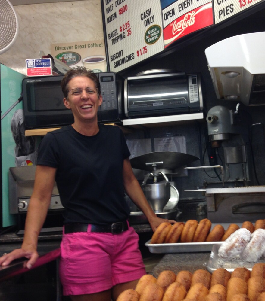 Tina Merrihew is co-owner of the Donut Shop, a combination donut-shop-gift-store-laundromat establishment.