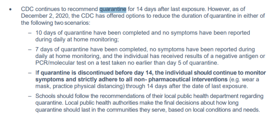 Quarantining procedures from the NC Strong Schools Toolkit