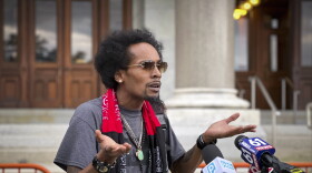 Abimbola “King” Oretade, president of Black Lives Matter 860, speaks outside The Capitol, July 25, 2023.