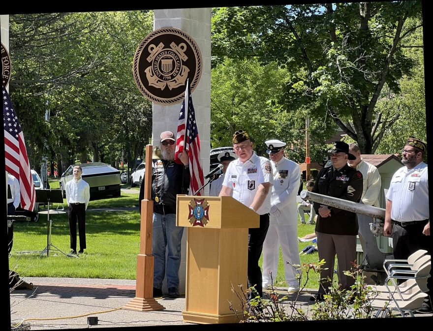 Eric Harrison, Commander of Fairport VFW Post 8495 was among the speakers at Monday's Memorial Day ceremonies in Potter Park.