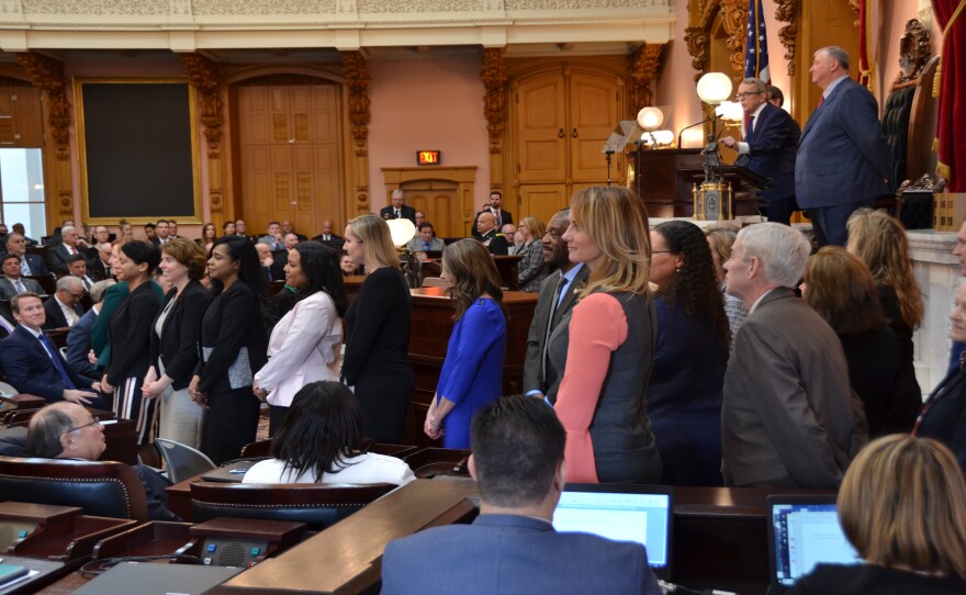 Gov. Mike DeWine highlights his administration by asking his cabinet members to stand and be recognized.