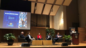 The panel on stage at Baldwin Wallace University.