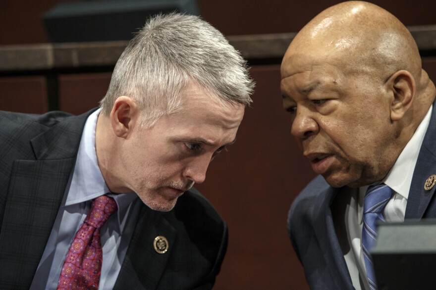 House Benghazi Committee Chairman Rep. Trey Gowdy, R-S.C. (left), confers with the committee's ranking member Rep. Elijah Cummings, D-Md., during a hearing on Capitol Hill.