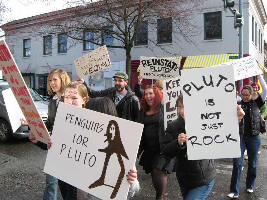 A 2008 photo from the Pluto is a planet protest in Greenwood. 