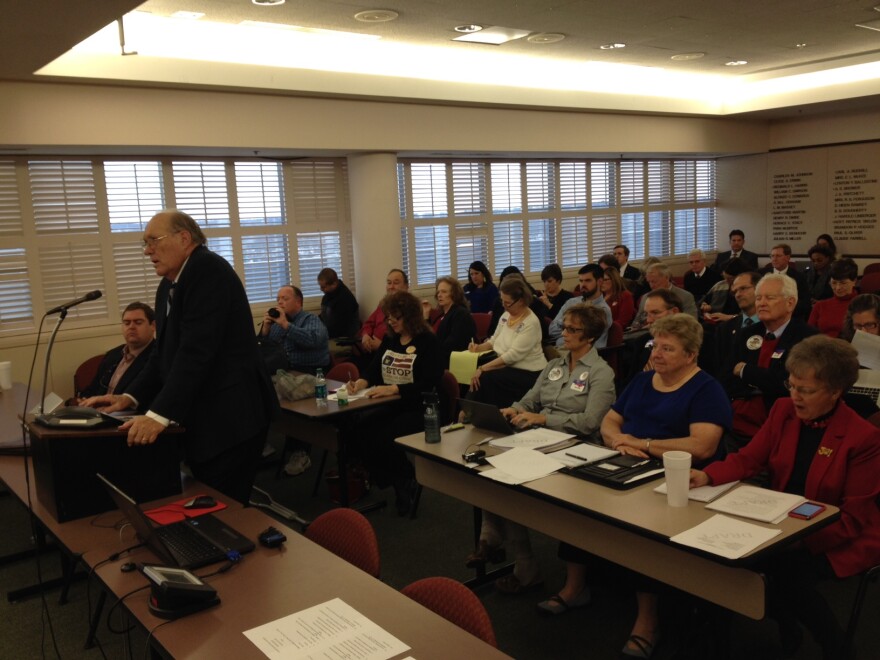 Sen. Jerry Tillman addresses the Academic Standards Review Commission before their vote on final recommendations.