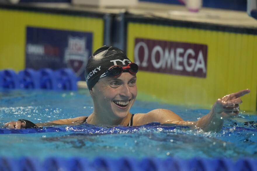 U.S. swimming star Katie Ledecky, shown here during U.S. Olympic Swim Trials last month, is competing in up to six events at the Tokyo Olympics.