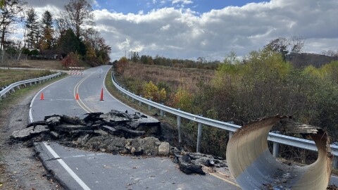 Stepp's Hillcrest Orchard is located off Pace Road in Hendersonville. On one side of Pace Road, near the orchard's entrance, the road remains closed because of a large pothole. The orchard is only accessible via the other side of Pace Road, which had to be repaired with gravel.