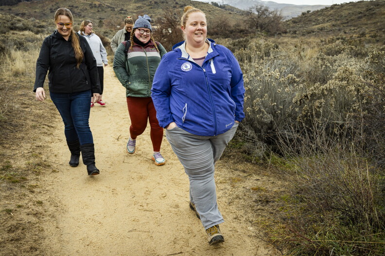 Group founder Kirsten Strough leads Big Gal Backpackers Boise back toward the trailhead.