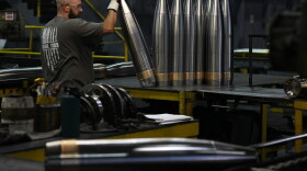 A steel worker manufactures 155 mm M795 artillery projectiles at the Scranton Army Ammunition Plant, Tuesday, Aug. 27, 2024, in Scranton, Pa.