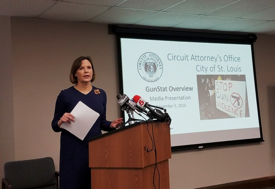  In this photo by Rachel Lippmann, St. Louis circuit attorney Jennifer Joyce updates members of the media on her strategies to reduce crime on Monday, December 5, 2016.