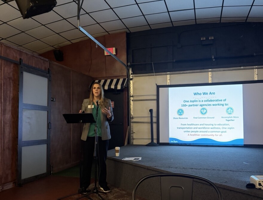 One Joplin's Executive Director, Nicole Brown introduces the Thrive Initiative on Friday, December 12, 2025
