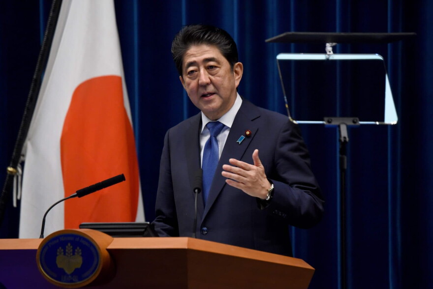 Japan's Prime Minister Shinzo Abe gestures as he speaks during a press conference at his official residence in Tokyo on Sept. 25, 2017.
Abe called a snap election, hoping to capitalize on rising support as tensions with nearby North Korea reach fever pitch. (Toru Yamanaka/AFP/Getty Images)
