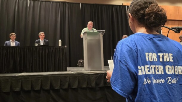 Speaker in Corpus Christi hearing on the Inner Harbor Desalination proposal.