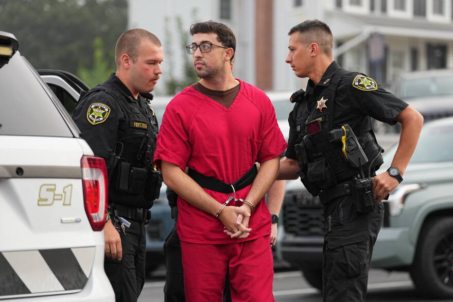 Agostino Abbatiello, who is facing charges including possession with intent to deliver and conspiracy, arrives to an appearance at Centre County Courthouse in Bellefonte, Pa., Wednesday, Sept. 2, 2026. 