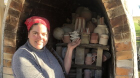 Dawn Soltysiak pictured with a wood-fired kiln
