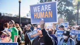Immigrant rights advocates and supporters participate in a rally Monday, Dec. 2, 2024, at the State Capitol in Sacramento.