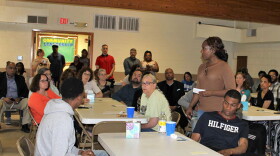 Karen Simms speaks to a group gathered on Friday, May 17, 2019, at the Champaign Community Coalition's first "violence response forum" at Jericho Missionary Baptist Church in Champaign.
