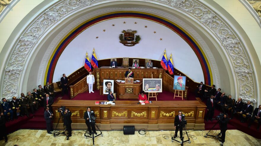 Venezuelan President Nicolas Maduro addresses the constituent assembly earlier this month. The group, which Maduro called for and which enjoys wide-ranging powers, granted itself the ability to pass laws.