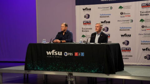 Incumbent Rick Minor and C.B. Lorch discuss issues during a candidate forum for Leon County Commission District 3 seat.