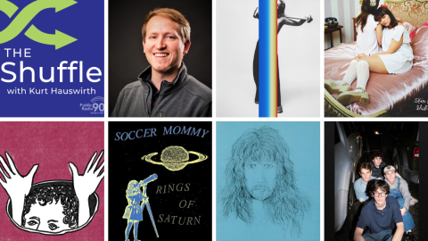 Decorative collage of album art from featured artists on The Shuffle