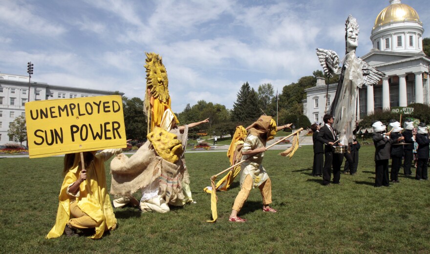 Bread and Puppet performs during a rally on the Statehouse lawn on Aug. 24, 2011 in Montpelier, Vt.