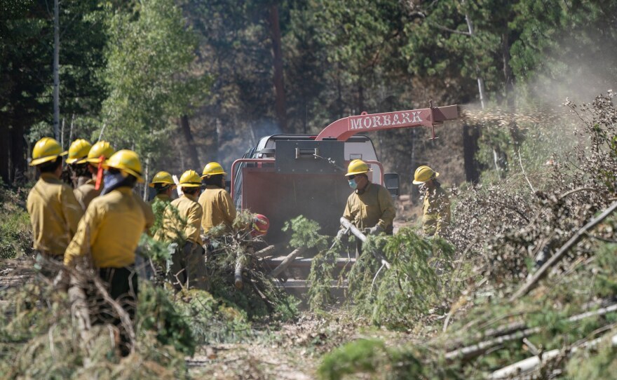 Firefighters work along the Pingree Park Road corridor constructing and enforcing firelines on Sept. 12.