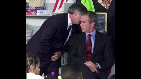 In this Tuesday, Sept. 11, 2001, WUSF file photo, Chief of Staff Andy Card whispers into the ear of President George W. Bush to give him word of the plane crashes into the World Trade Center, during a visit to the Emma E. Booker Elementary School in Sarasota.