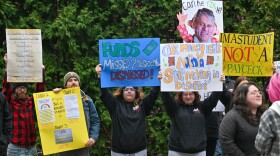 Wilkes University students attend a protest on campus Tuesday. The students seek greater transparency from school leadership.