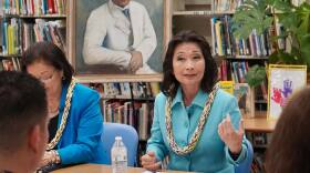 Lt. Gov. Sylvia Luke visits Kūhiō Elementary in Honolulu to co-host a roundtable with Sen. Mazie Hirono on Feb. 23, 2023.
