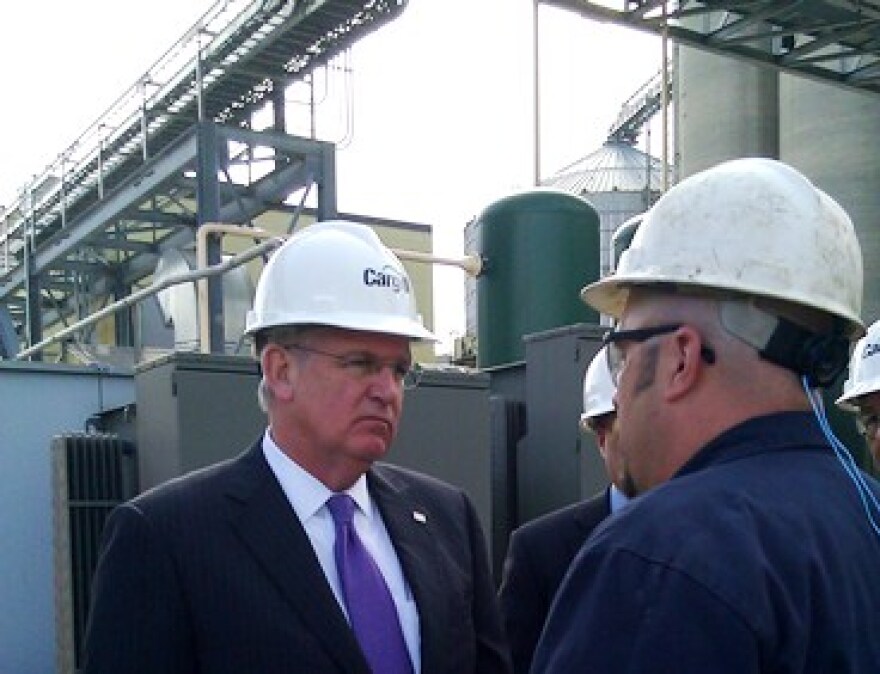 Missouri Governor Jay Nixon at Cargill grain processing plant in Kansas City. He leaves Friday for China to boost ag exports.