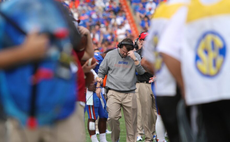 Coach Will Muschamp reacts during the game Saturday against South Carolina.