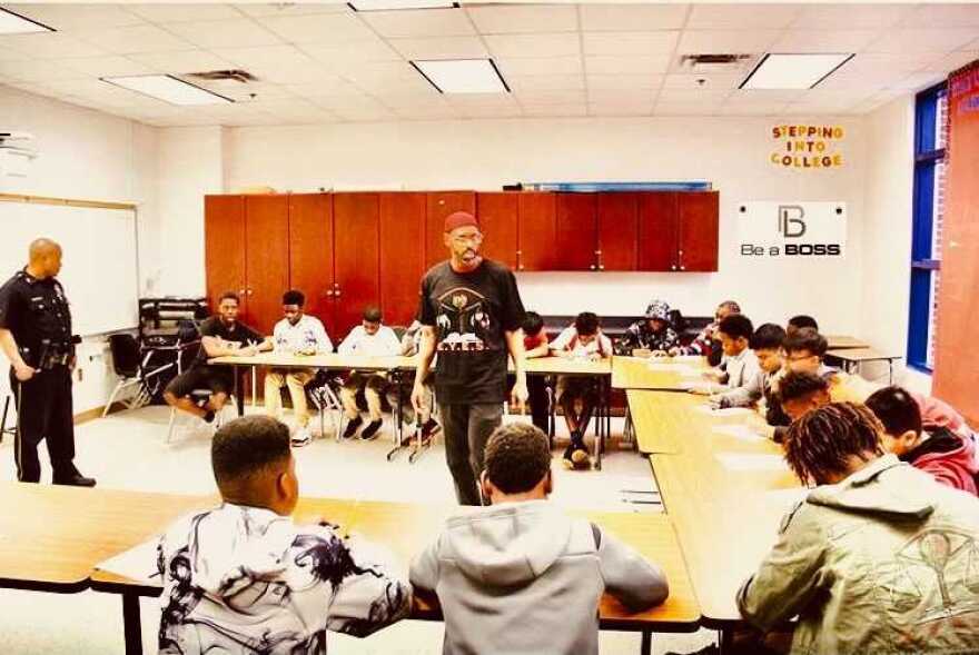 Damon Tyler hosts the first E.Y.E.S. program at Kennedy Curry Middle School, on March. 14, 2020.