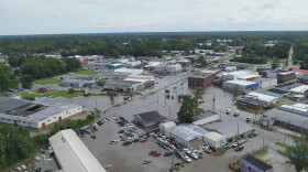 An aerial shot of Whiteville's flooding following Hurricane Idalia in 2023.