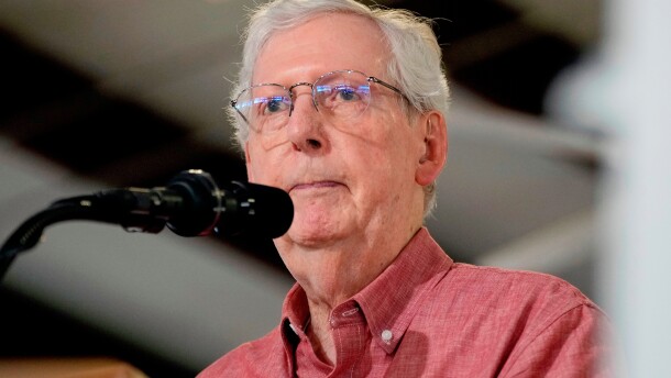 FILE - Sen. Mitch McConnell, R-Ky., speaks at an event, Aug. 2, 2025, in Fancy Farm, Ky.